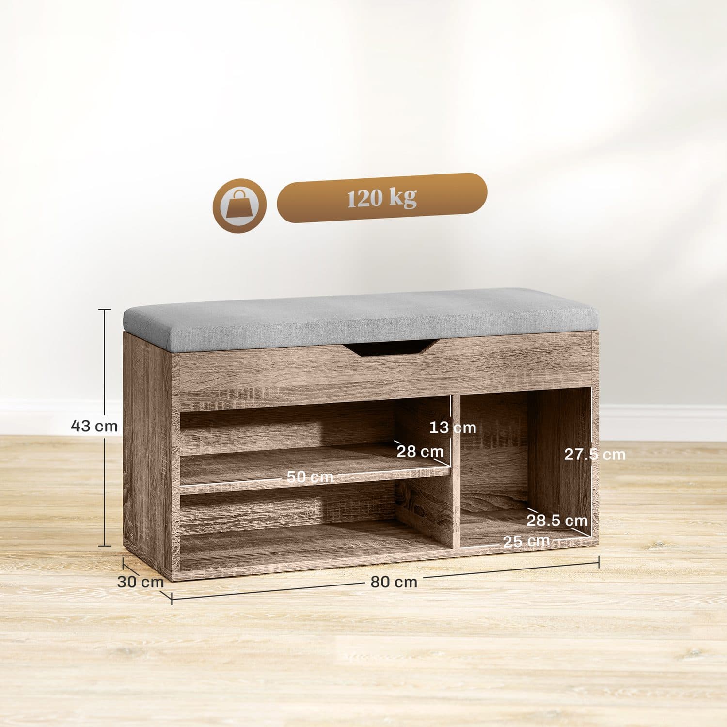 Grey Wood Shoe Storage Bench With Padded Seat - image 5