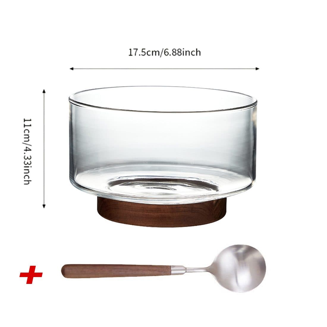 Glass Bowl on Walnut Stand 17.5cm Wide With Matching Spoon