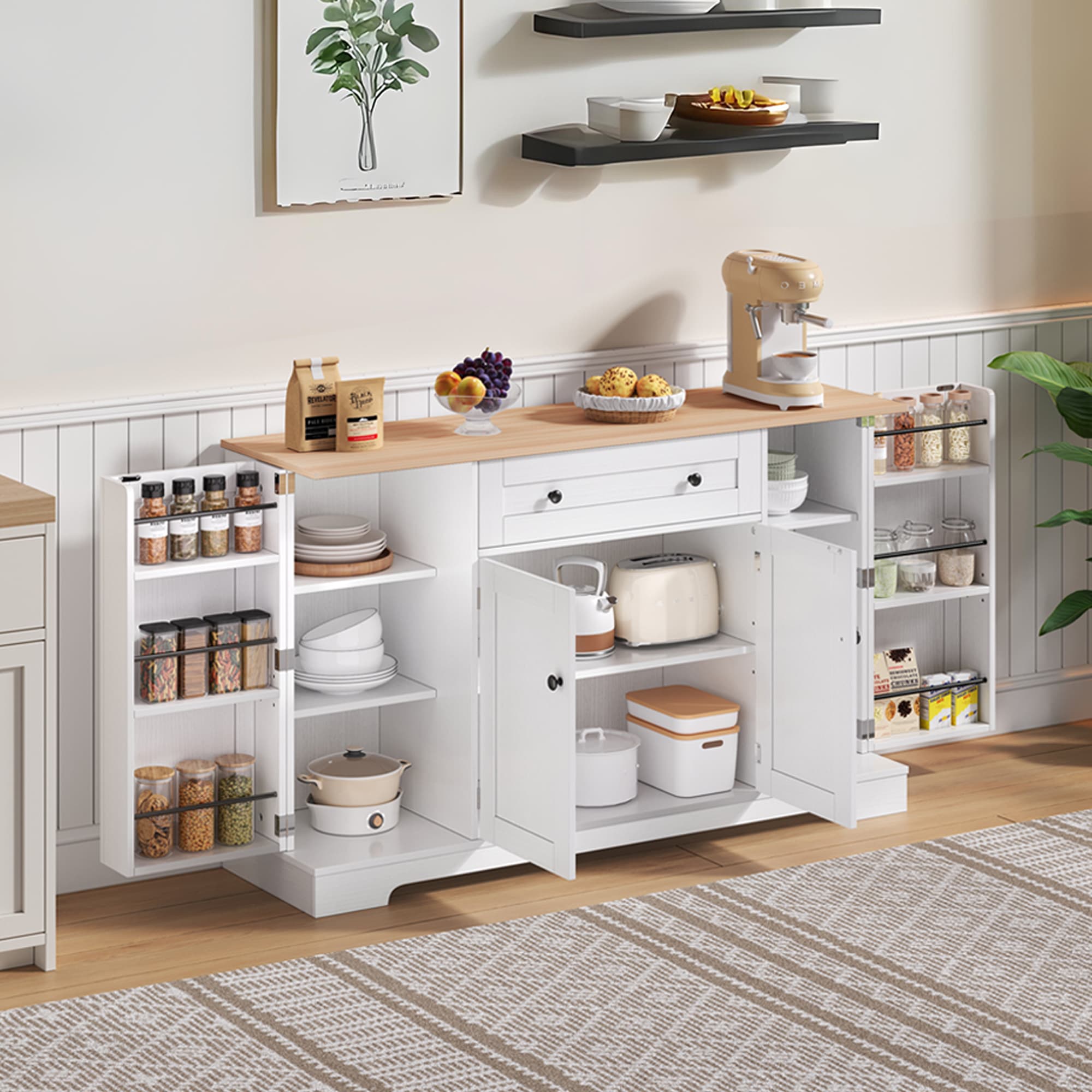 Modern Multifunctional Sideboard - NaturalWhite