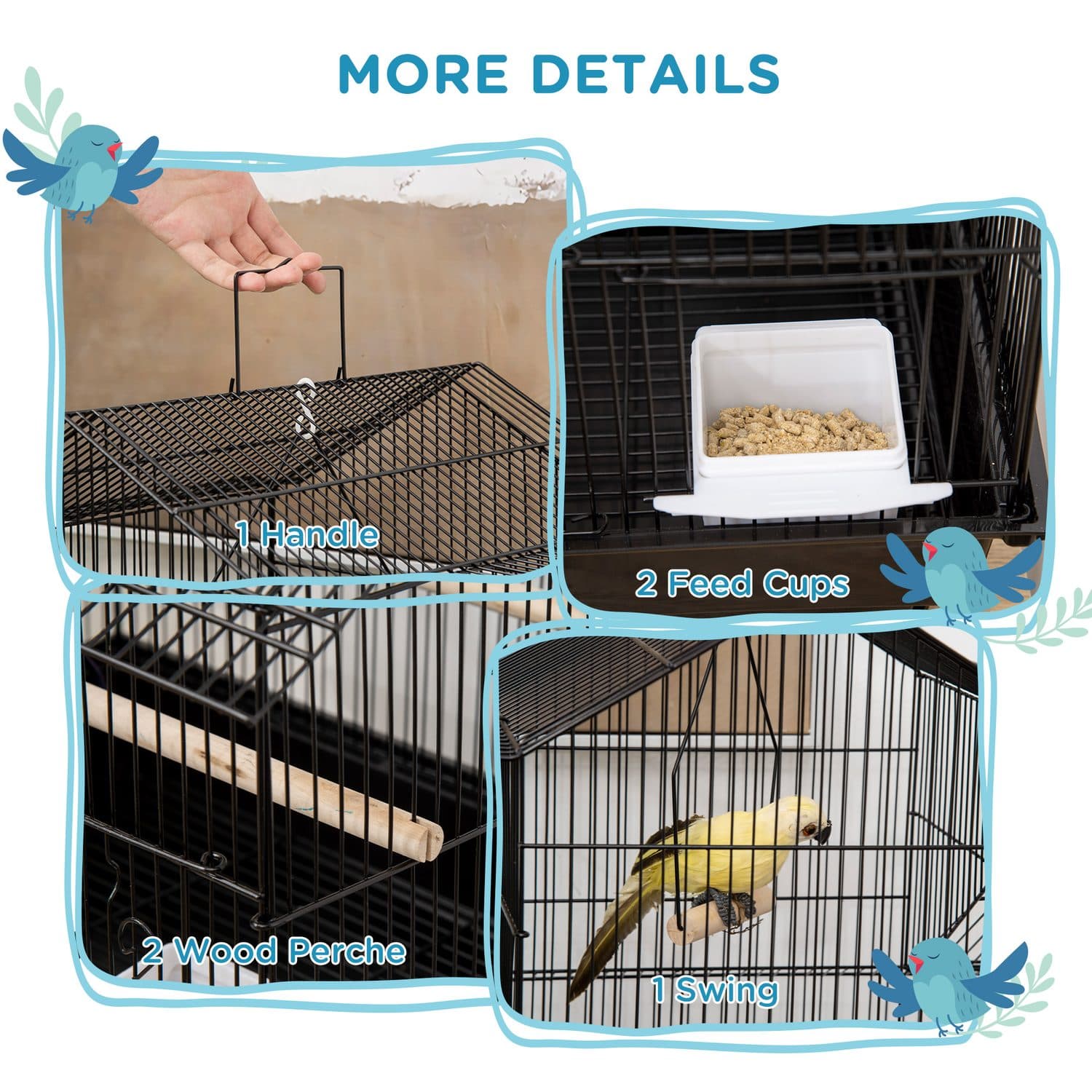 Metal Bird Cage with Swing, Perches and Pull-Out Tray - image 1