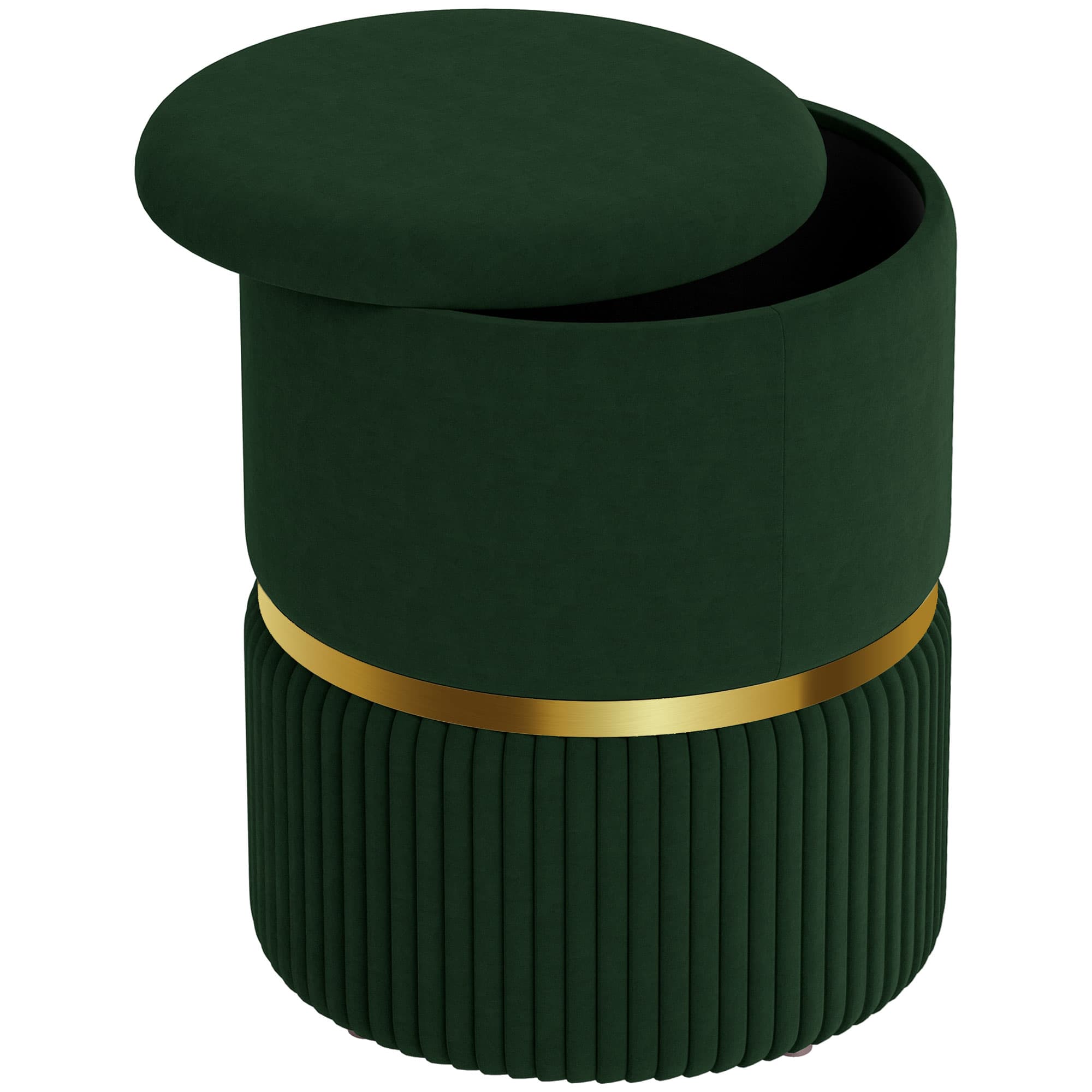 Dark Green Velvet-Feel Storage Ottoman - Dark Green