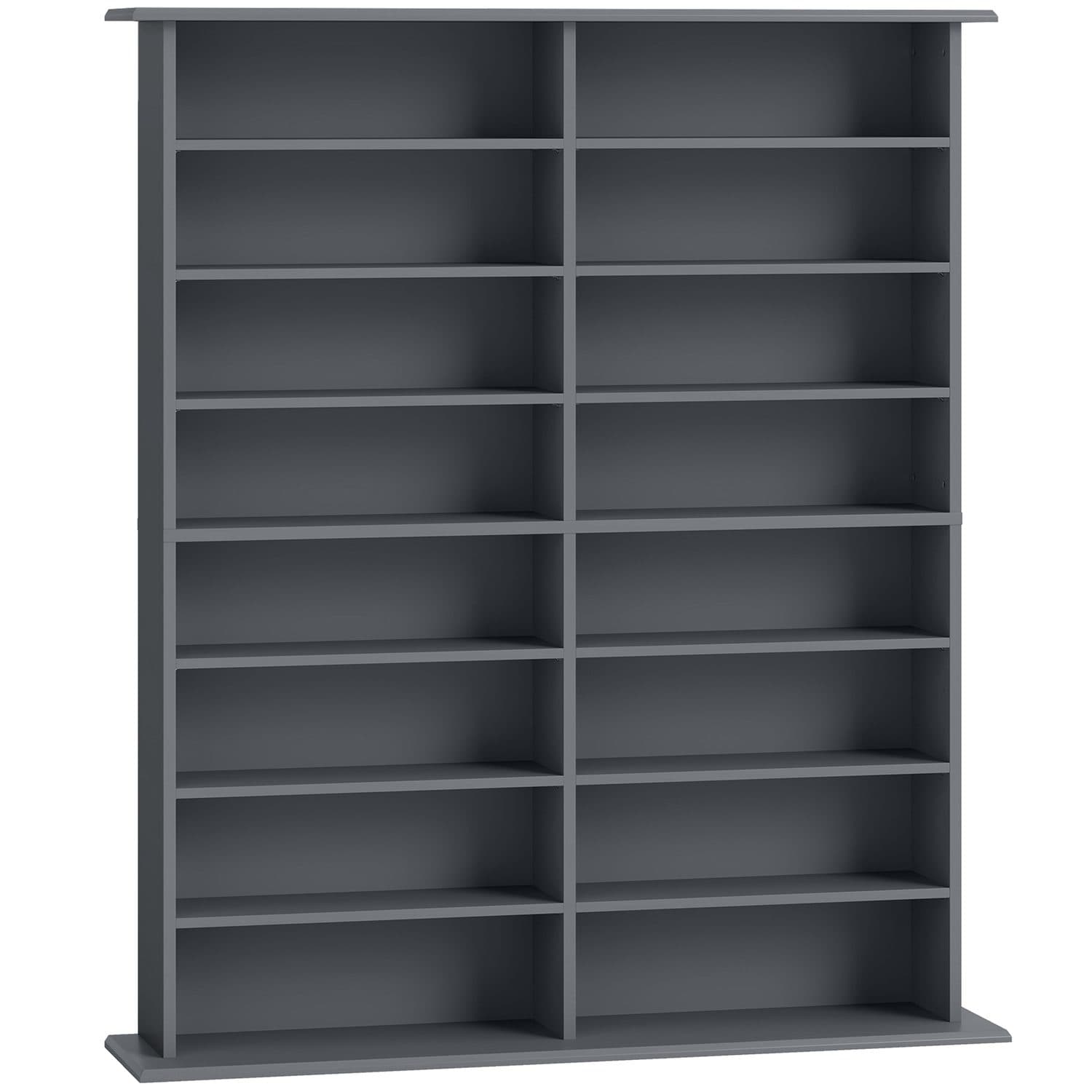 Tall Media Shelf with 16 Compartments for CDs, DVDs and Blu-rays - Grey
