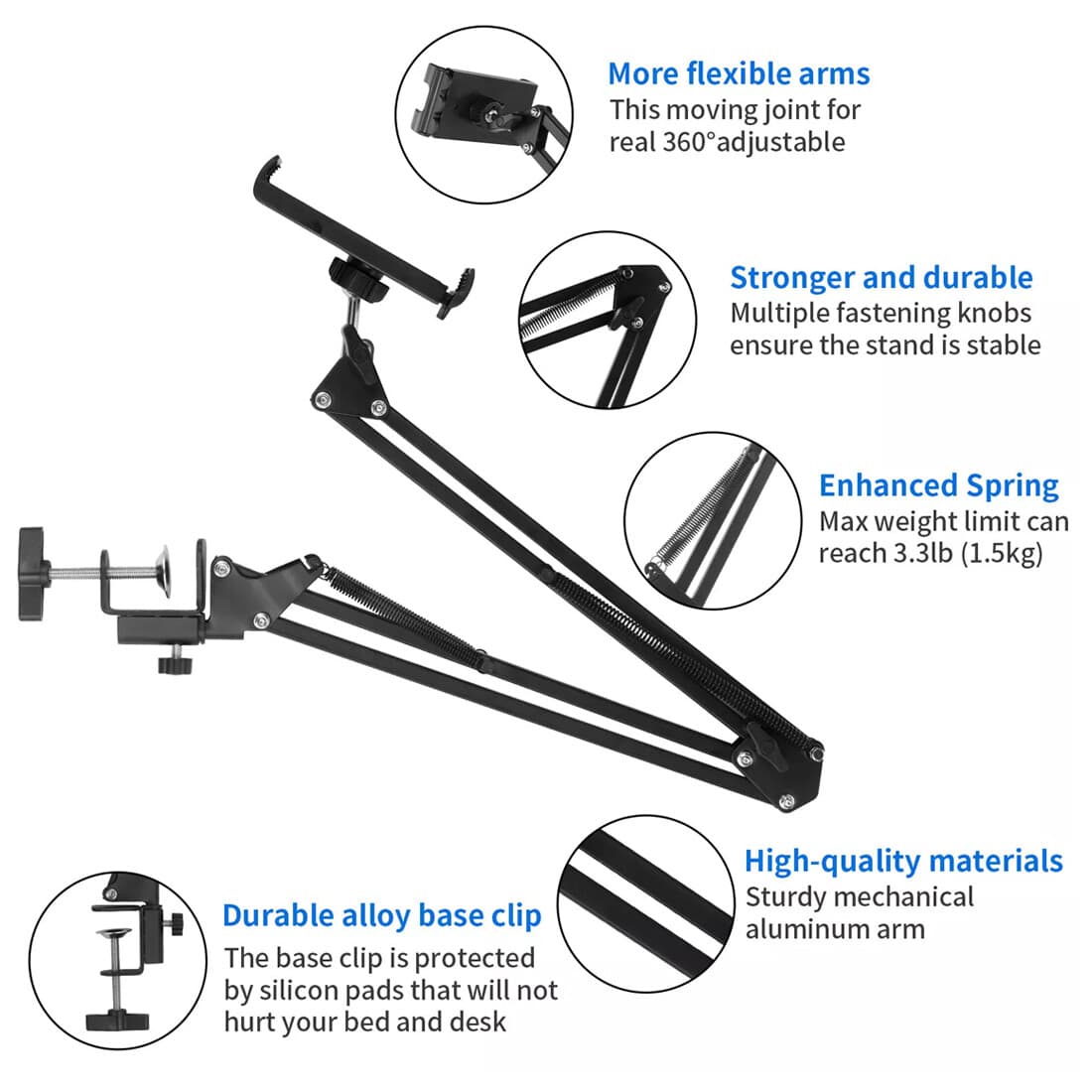 Articulating Long Arm Tablet Stand With Desk Clamp Mount - image 6