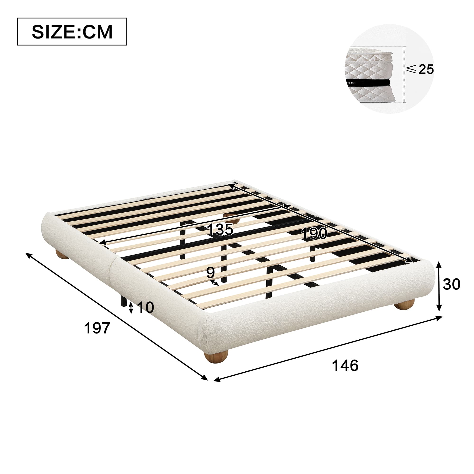 Beige Boucle Double Bed - image 3