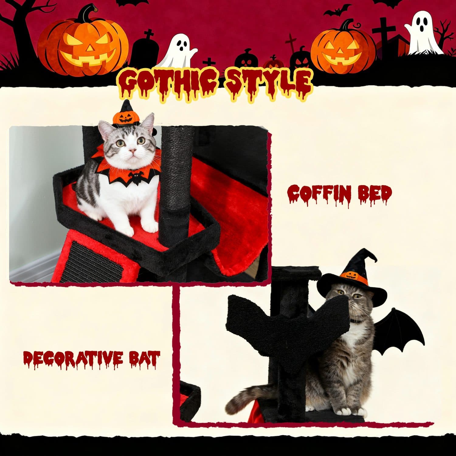 152cm Gothic Cat Tree with Coffin Bed - image 2
