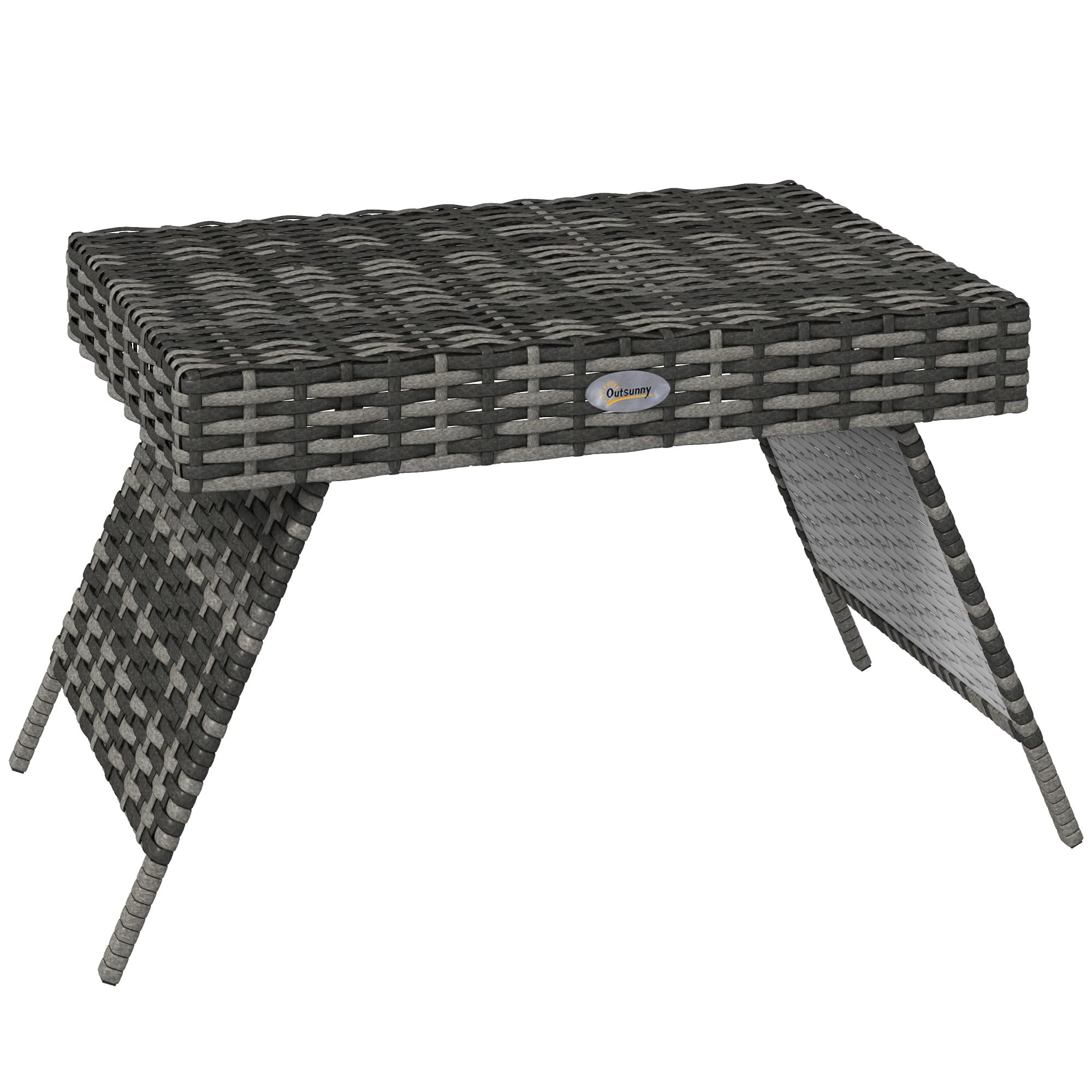 Foldable Rattan Garden Side Table in Mixed Grey for Patio and Balcony - Light Grey