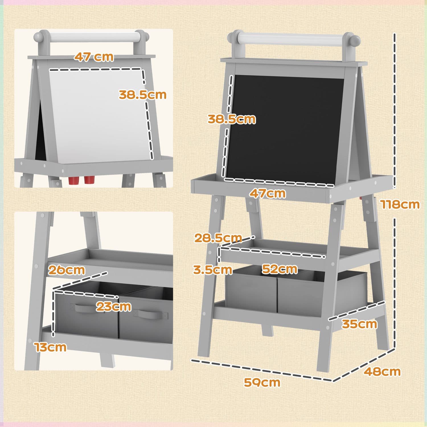 A grey kids easel for drawing, painting and play - image 1