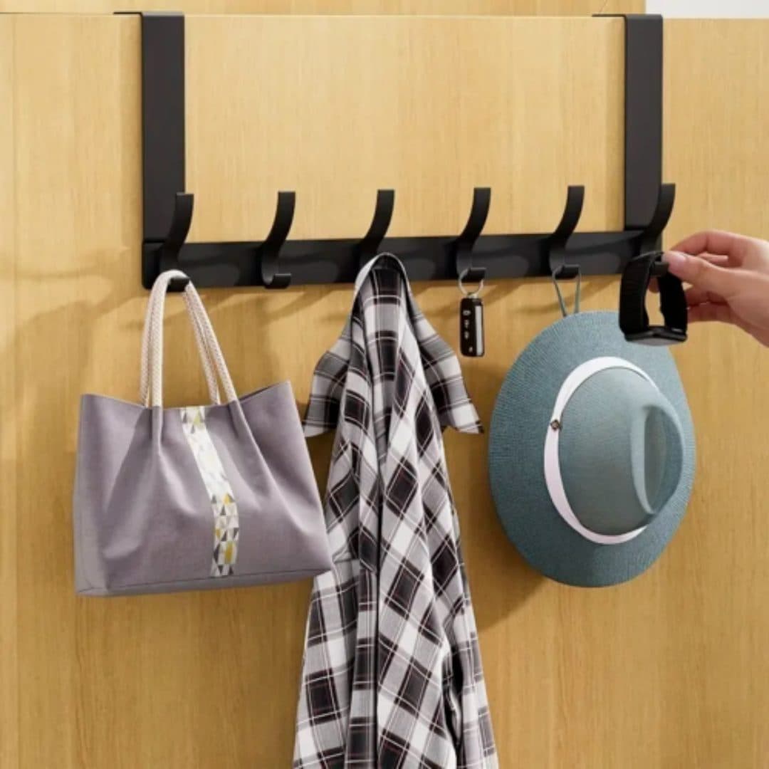 Heavy-Duty Over Door Hanger with Six Hooks in Matte Black - image 9