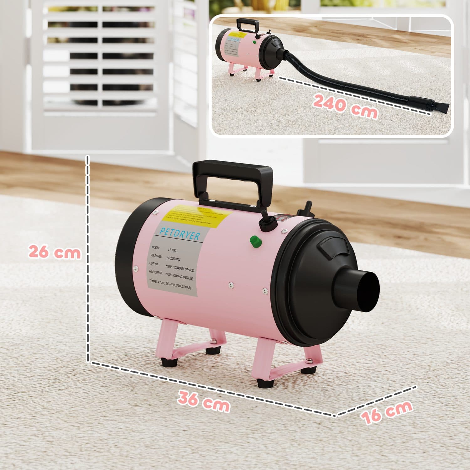PawHut 2200W Pet Hair Dryer, Adjustable Temperature & Speed - image 3