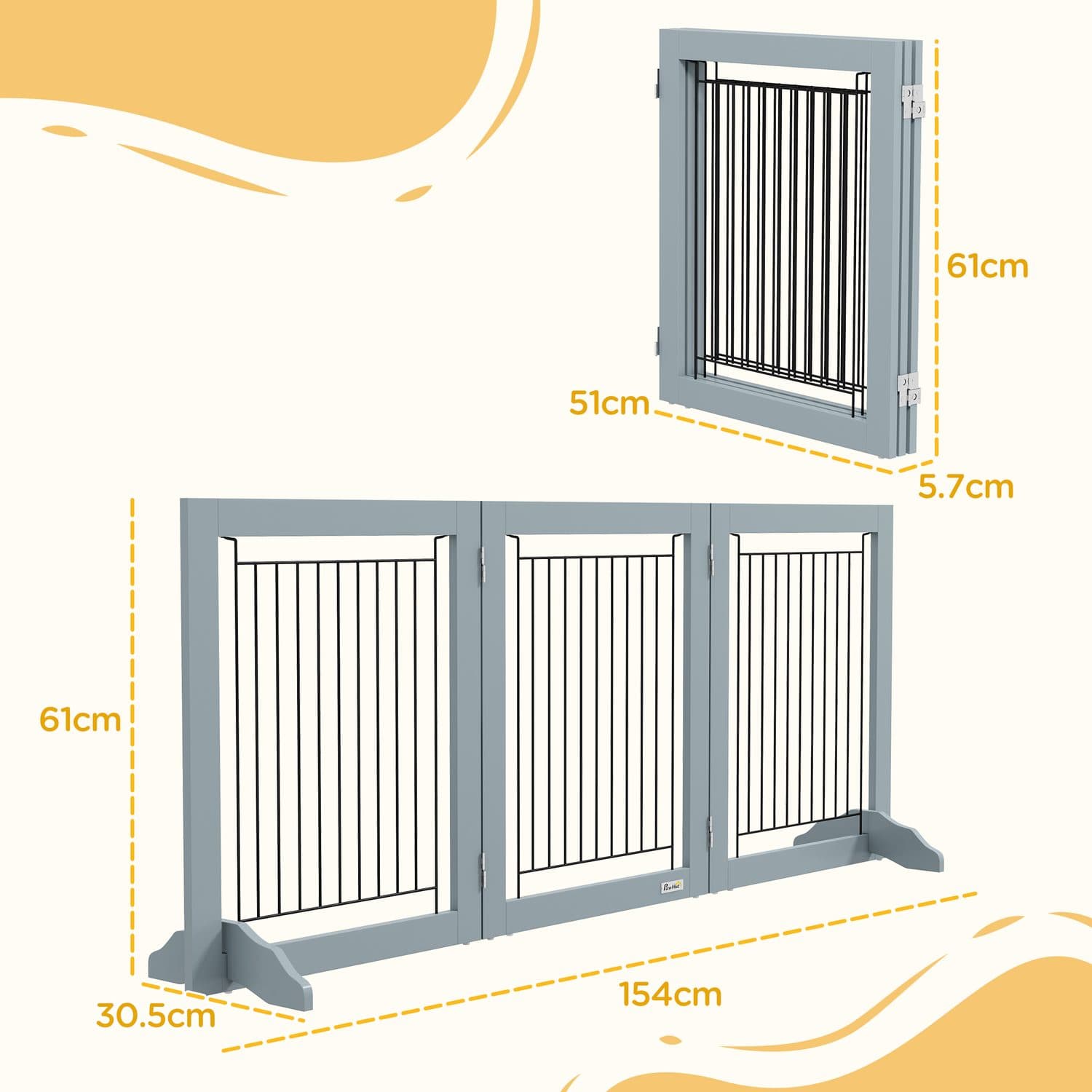 Grey Foldable Pet Gate with Three Hinged Panels - image 2