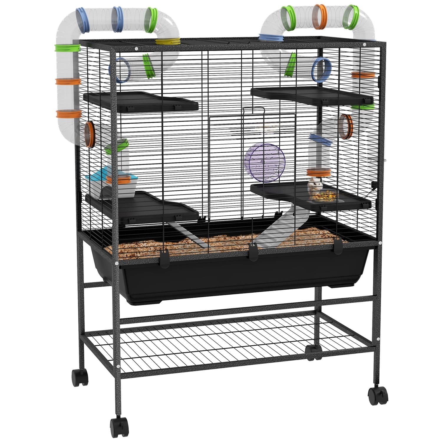 Large Hamster Cage with Tubes, Running Wheel & Platforms