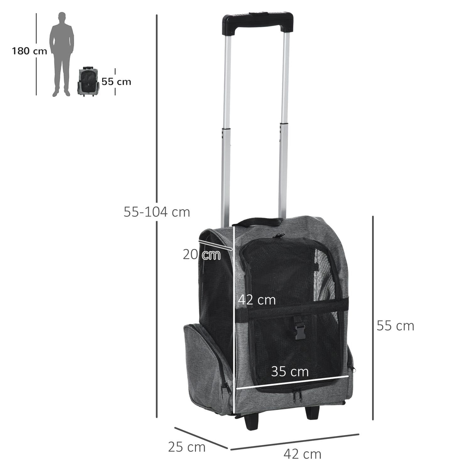 PawHut Pet Travel Backpack with Trolley - image 3