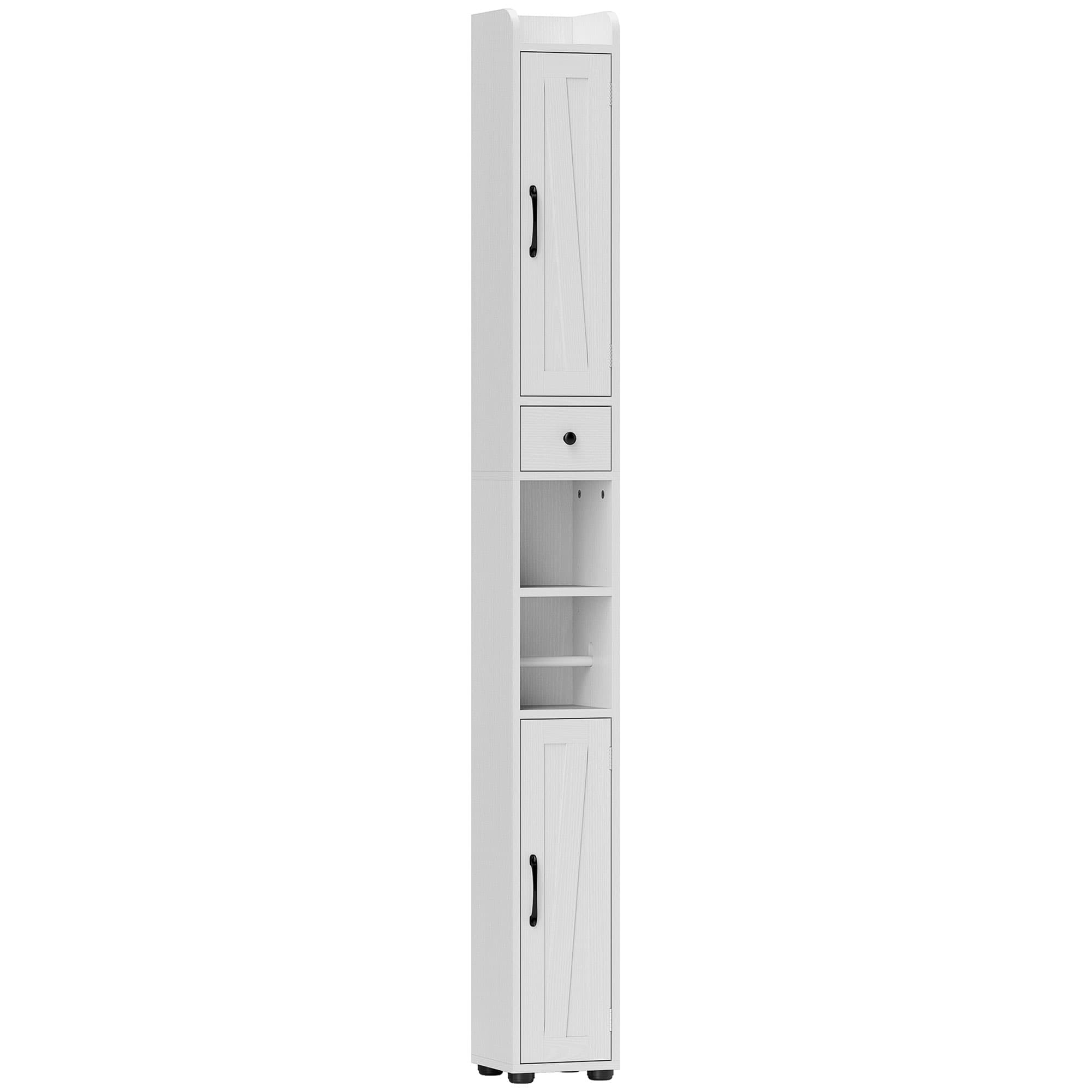 Slim Farmhouse Bathroom Cabinet - White