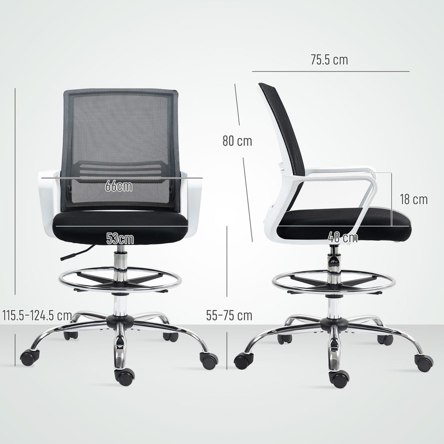 Tall Mesh Draughtsman Chair with Chrome Footring and Armrests - image 5