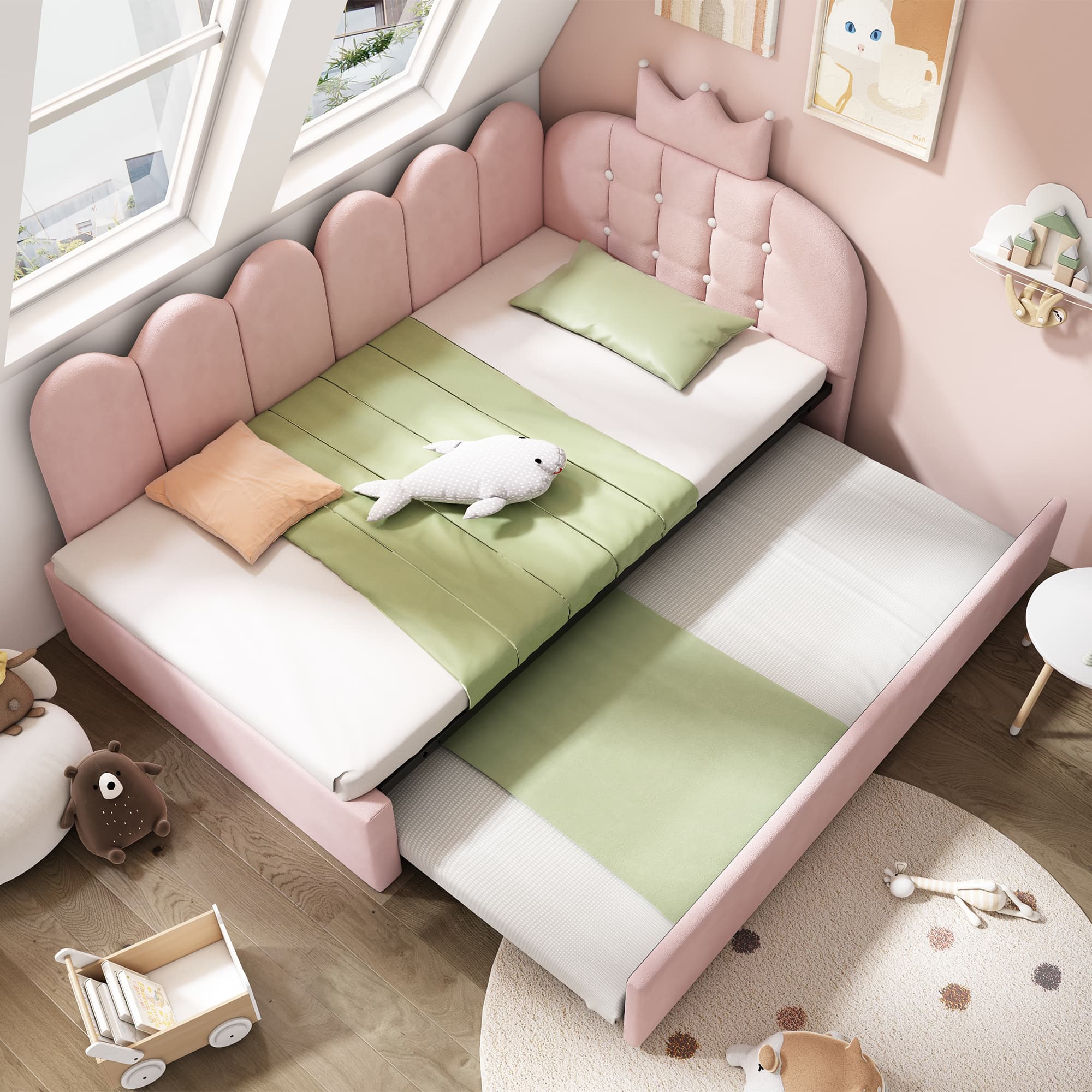 Pink Velvet Crown Daybed