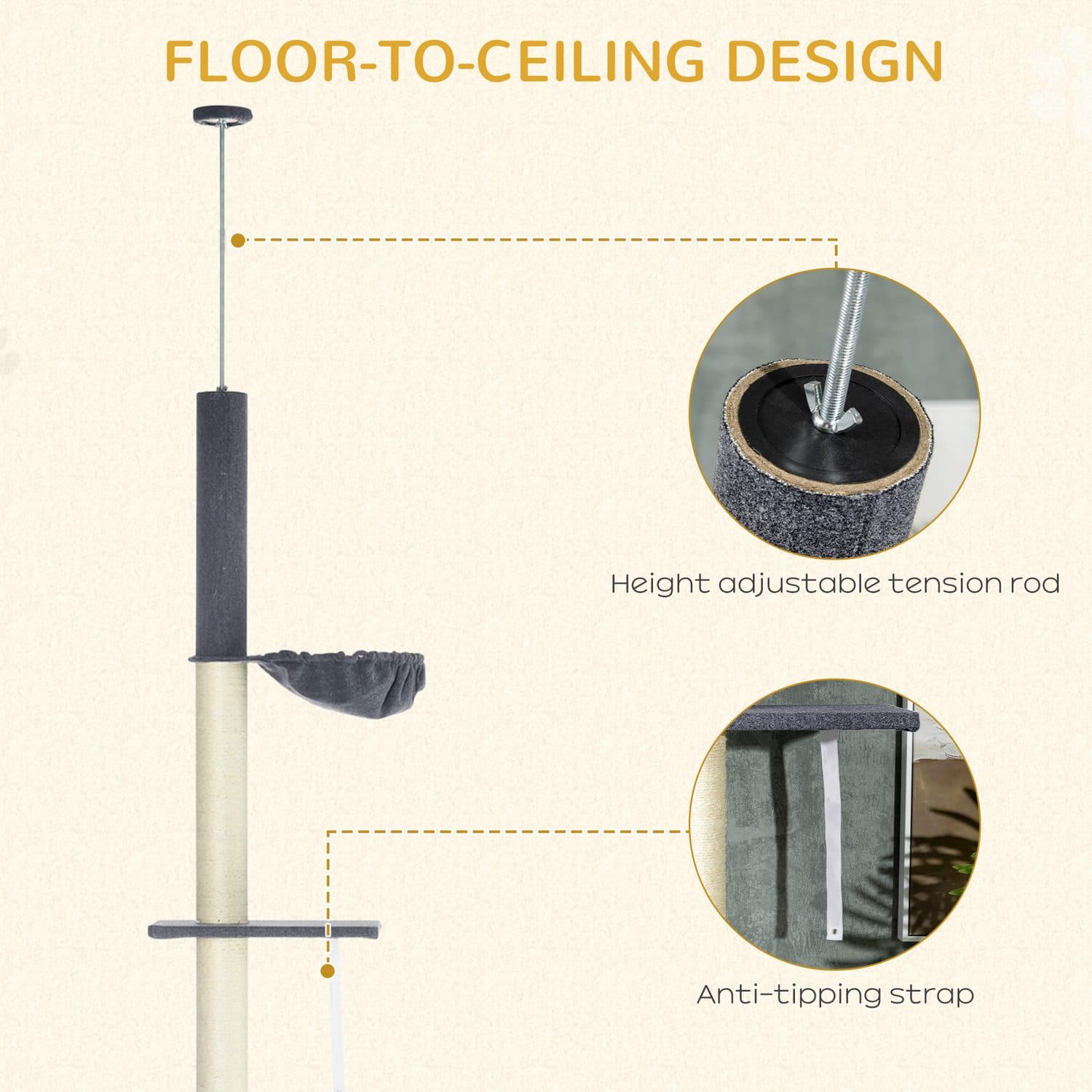 5-Tier Floor-to-Ceiling Cat Tree for Active Indoor Cats - image 3