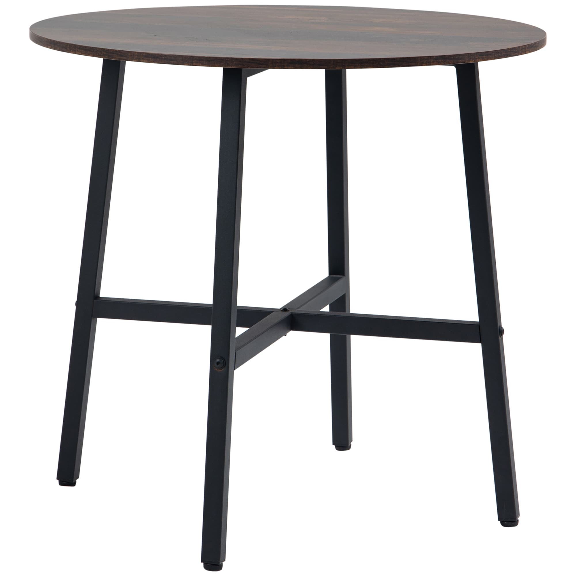 Rustic Brown Round Dining Table with Industrial Steel Legs