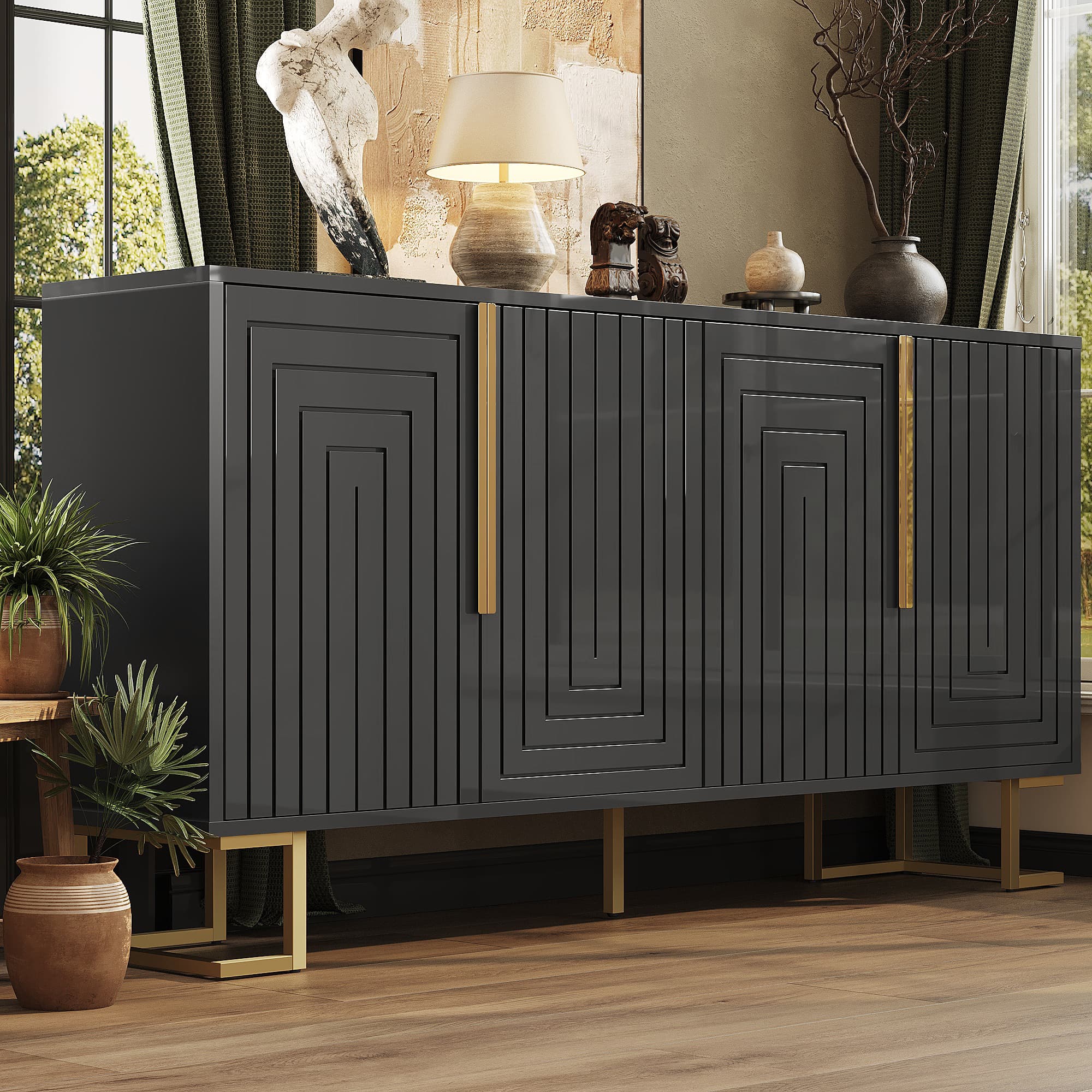 Black Storage Sideboard with Gold Accents - image 5