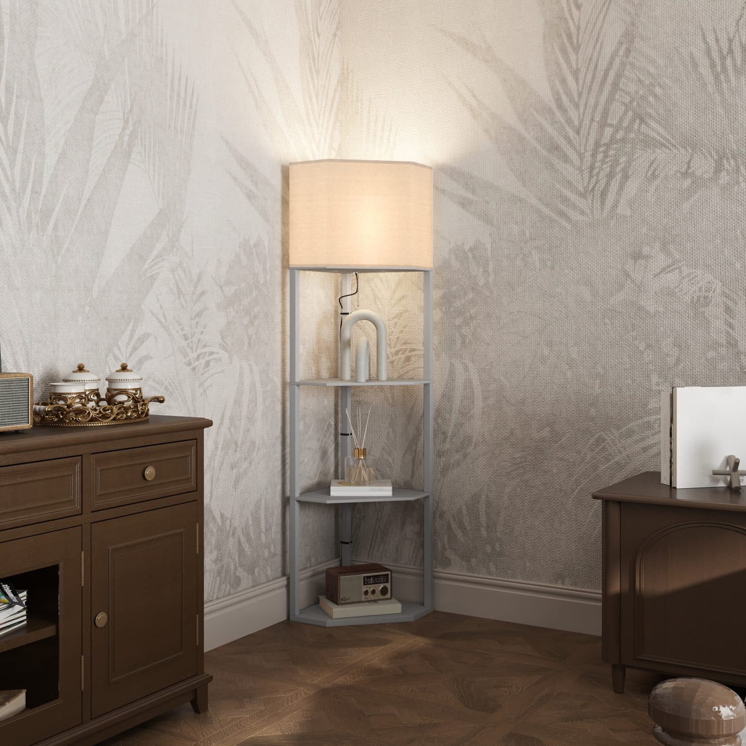 Grey Corner Shelf Floor Lamp - image 5