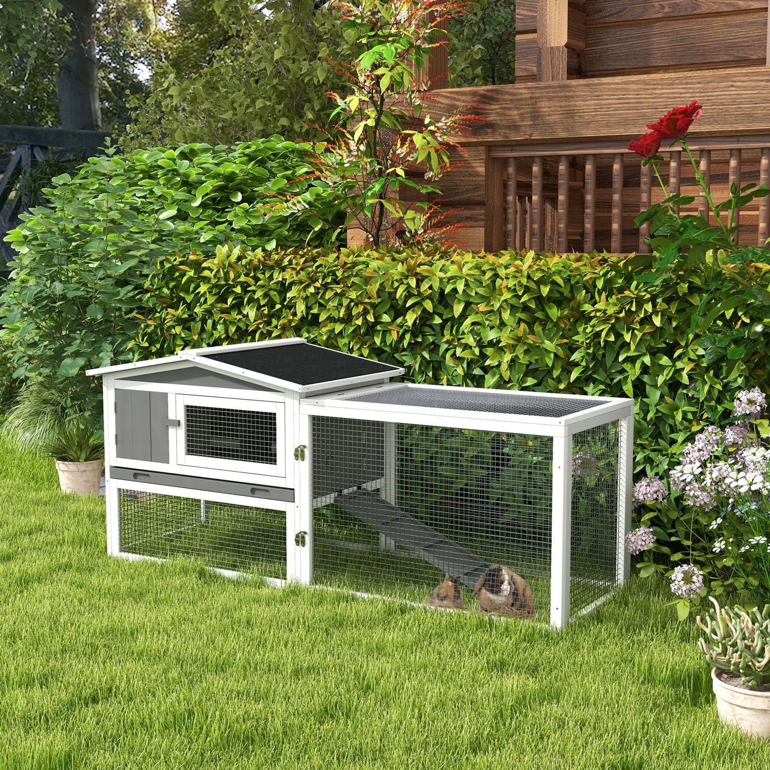 Wooden Rabbit Hutch with Outdoor Run - image 1