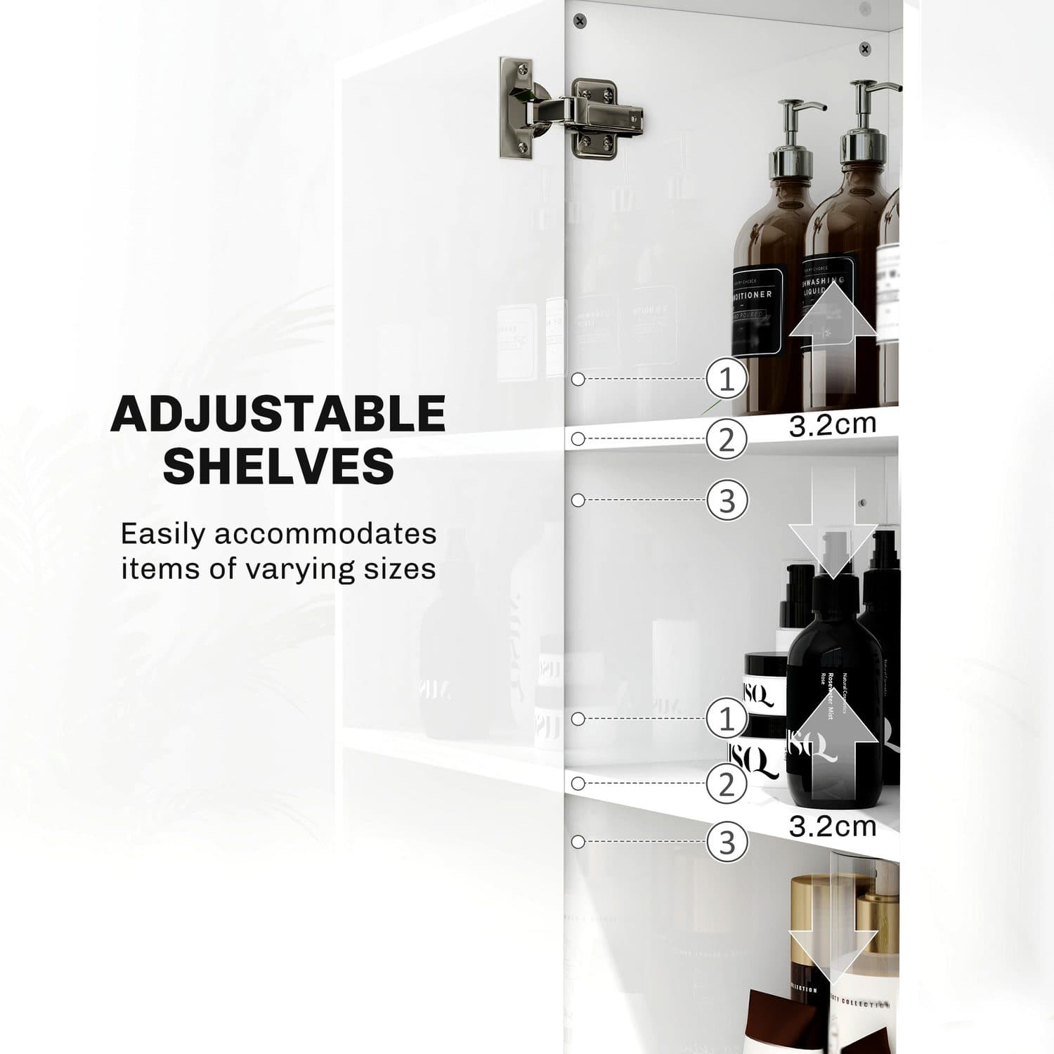 Slim Freestanding Bathroom Cabinet in White High-Gloss - image 4
