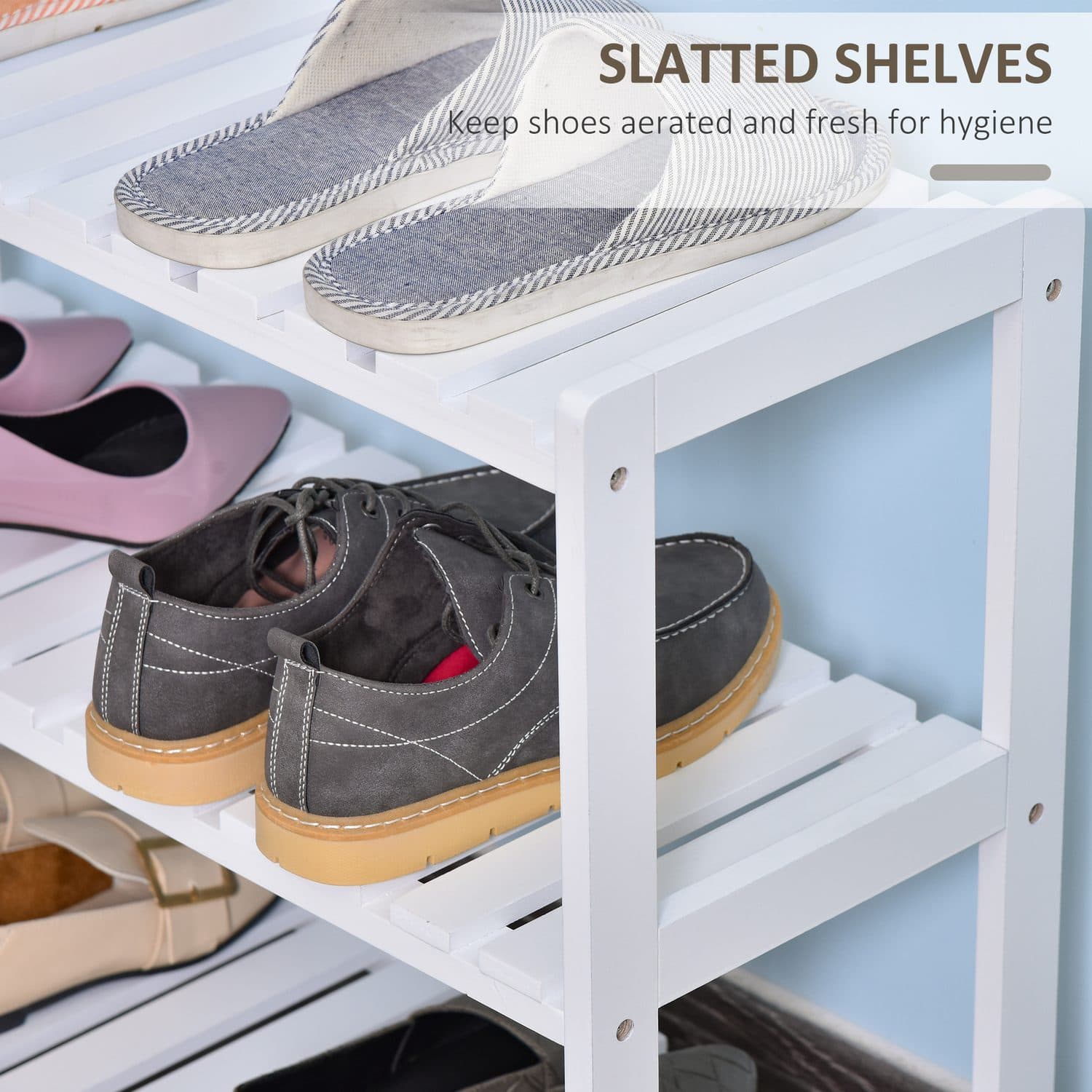 White Open Shoe Rack with Three Slatted Shelves - image 1