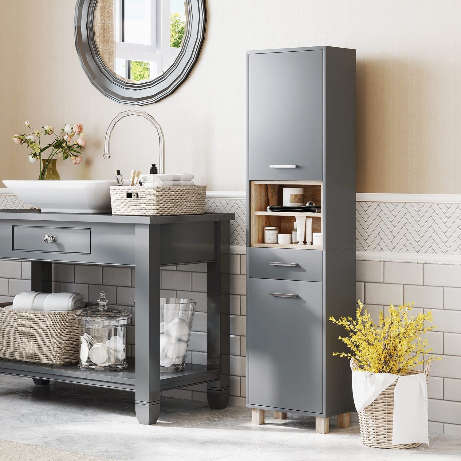 Tall Matte Grey Bathroom Cabinet - image 2