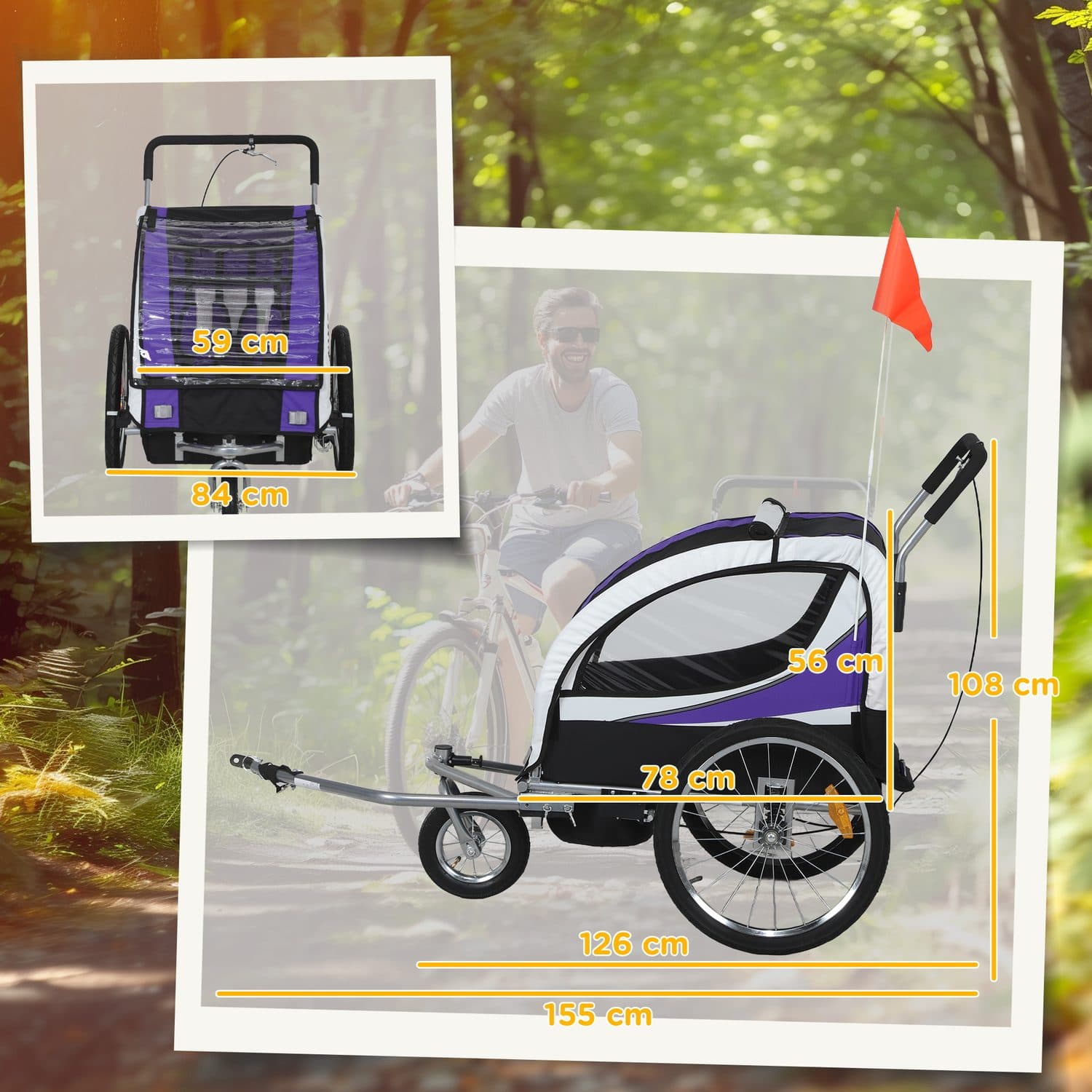 Baby Bike Trailer with 5-Point Harness, Purple - image 3