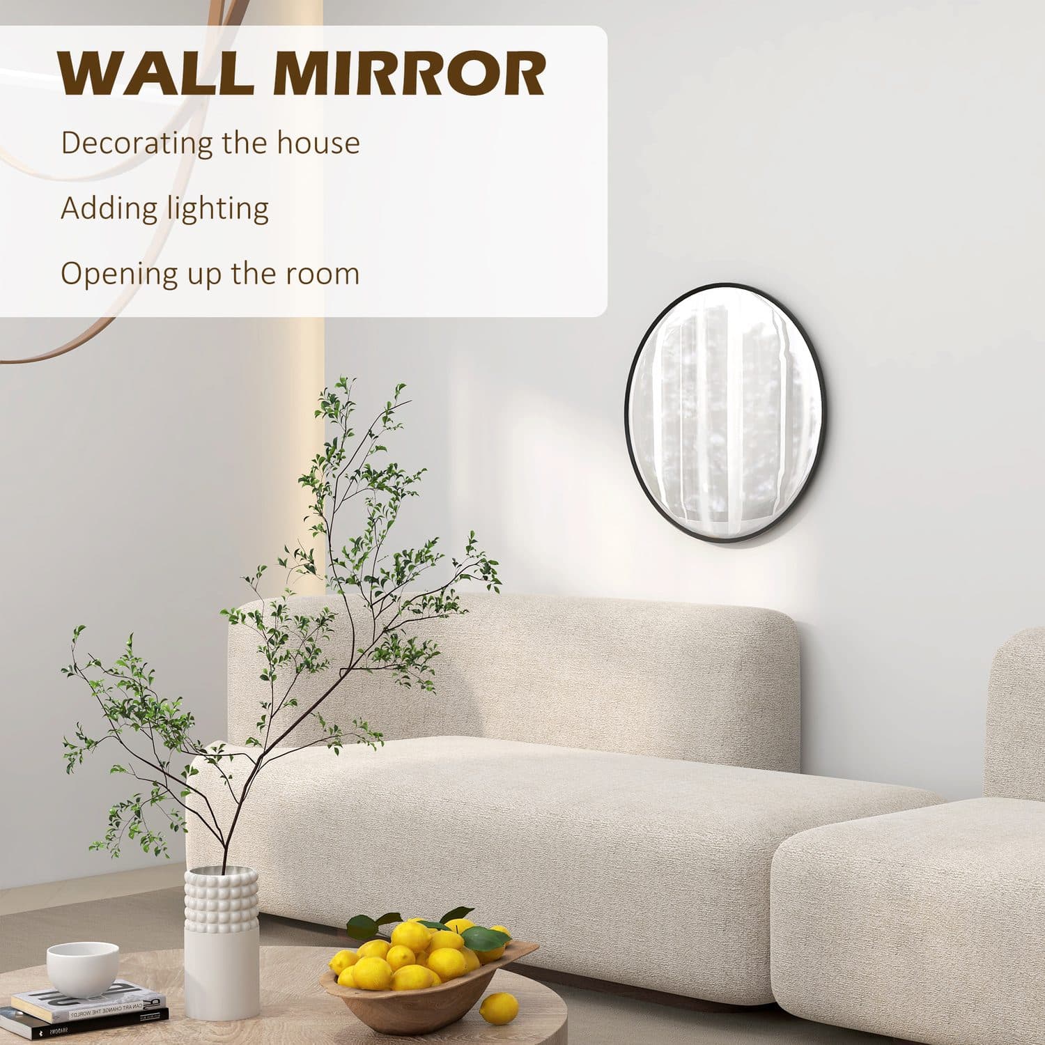 61cm Round Wall Mirror with a Slim Black Frame - image 3