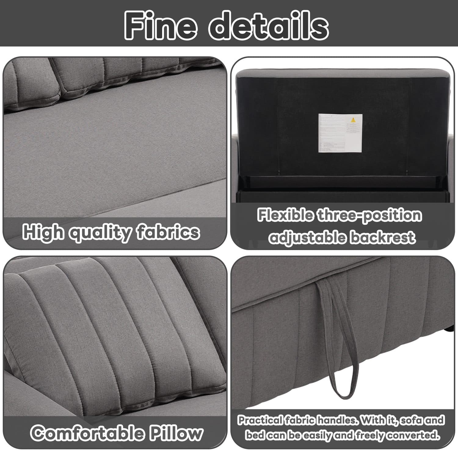 Dark Grey Folding Sofa Bed - image 2