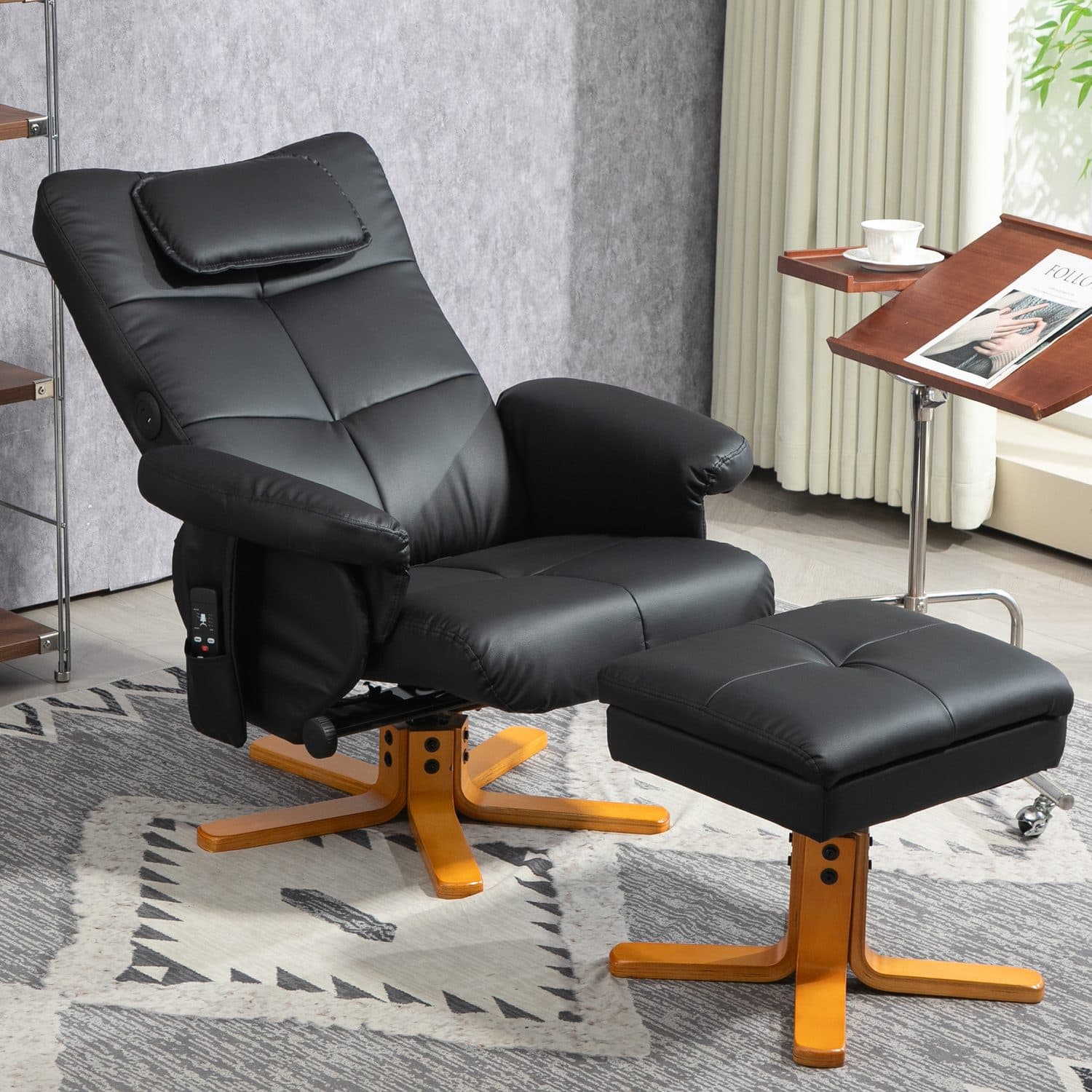 Black massage recliner with matching storage footstool - image 4