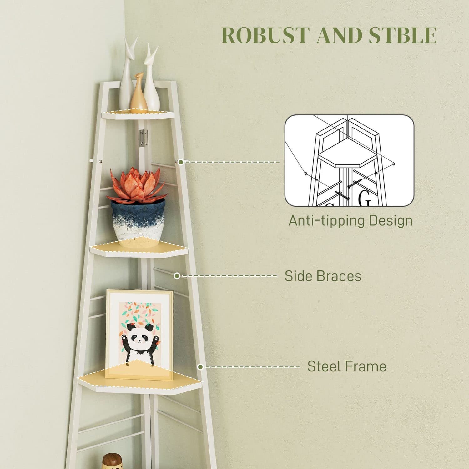 Five-Tier White Corner Ladder Shelf for Small Spaces - image 5