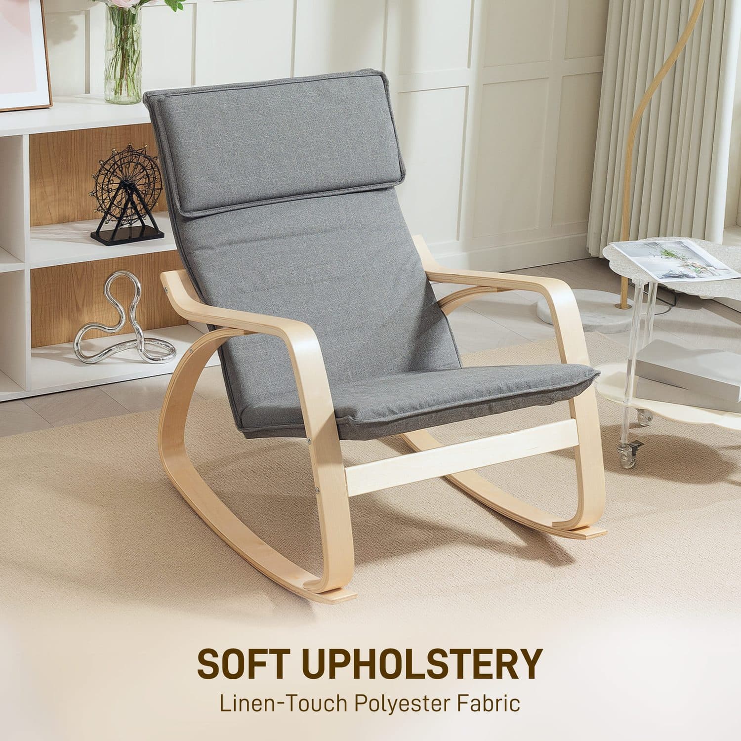 Modern Grey Upholstered Rocking Chair for Ultimate Relaxation - image 3
