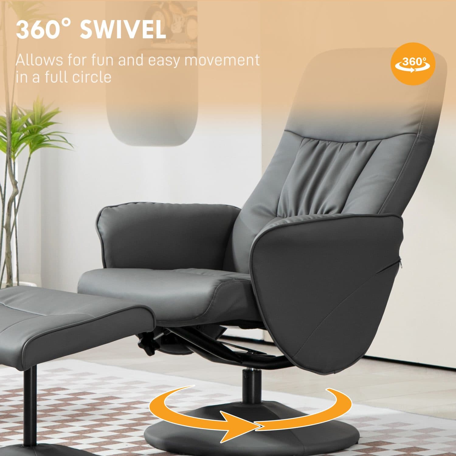 Grey Swivel Recliner Armchair and Matching Footstool in Faux Leather - image 3