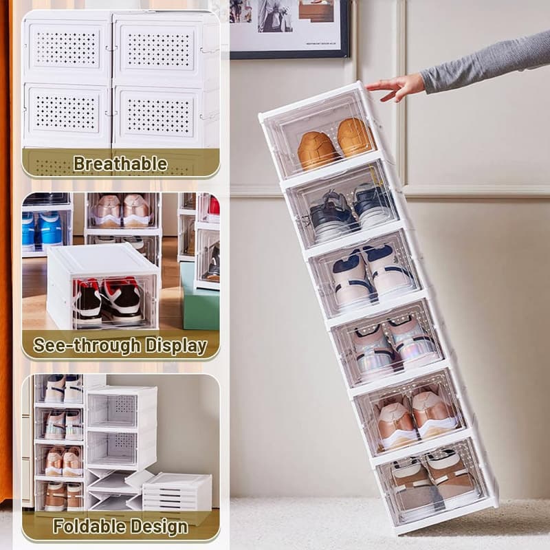 6-Tier Foldable Shoe Storage Stack with Clear Drop-Front Doors - image 6