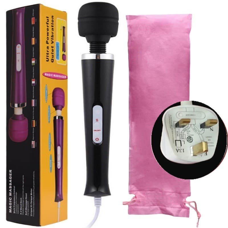 Mains-Powered Wand Massager with UK Plug - Black