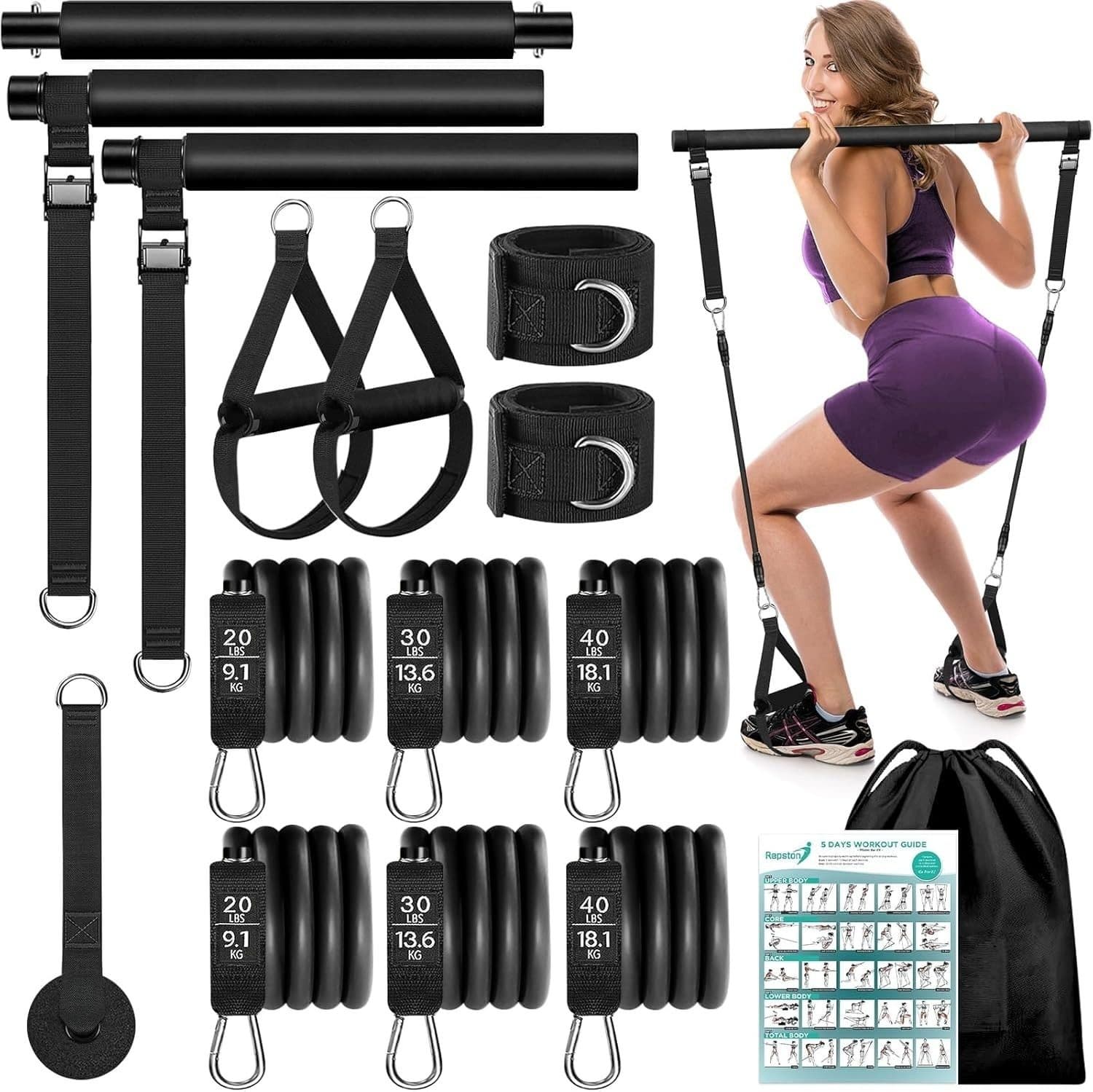 Six-Band Pilates Bar Kit for Total-Body Strength Training