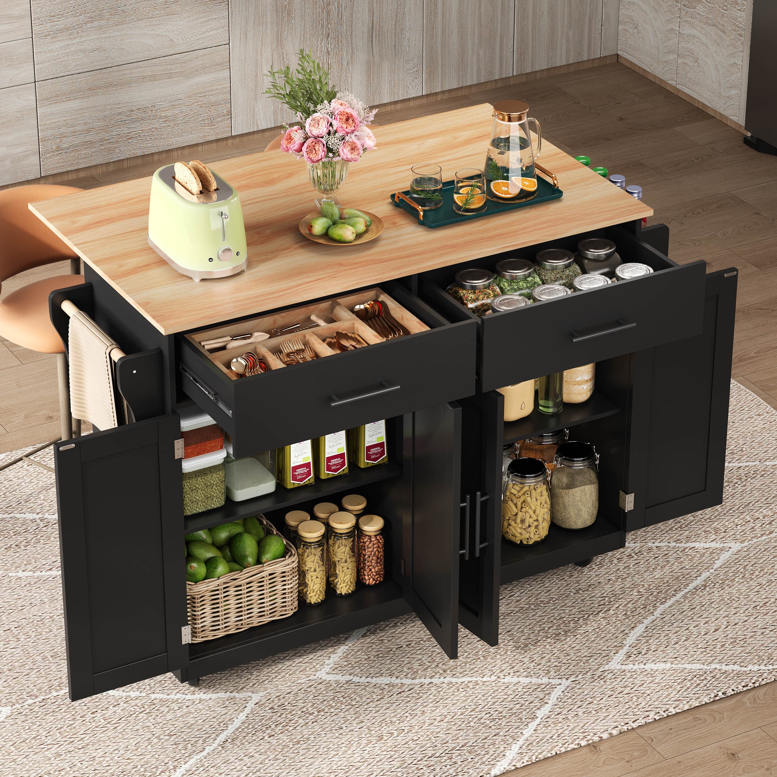 Kitchen Island Cart with Expandable Dropleaf Top - image 3