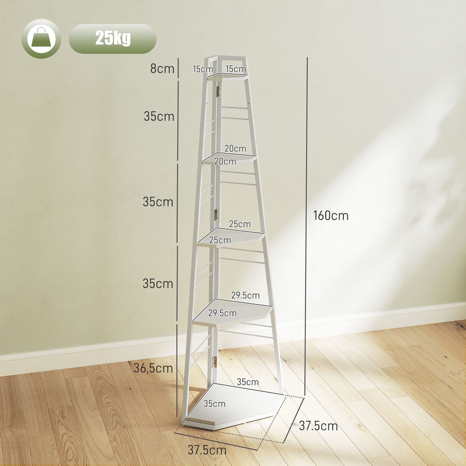 Five-Tier White Corner Ladder Shelf for Small Spaces - image 3
