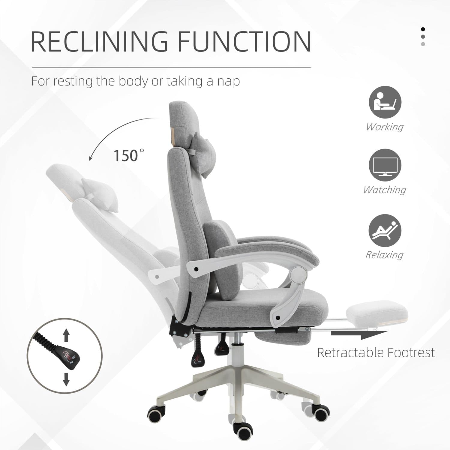 Ergonomic Grey Office Chair with 160° Recline & Footrest - image 5