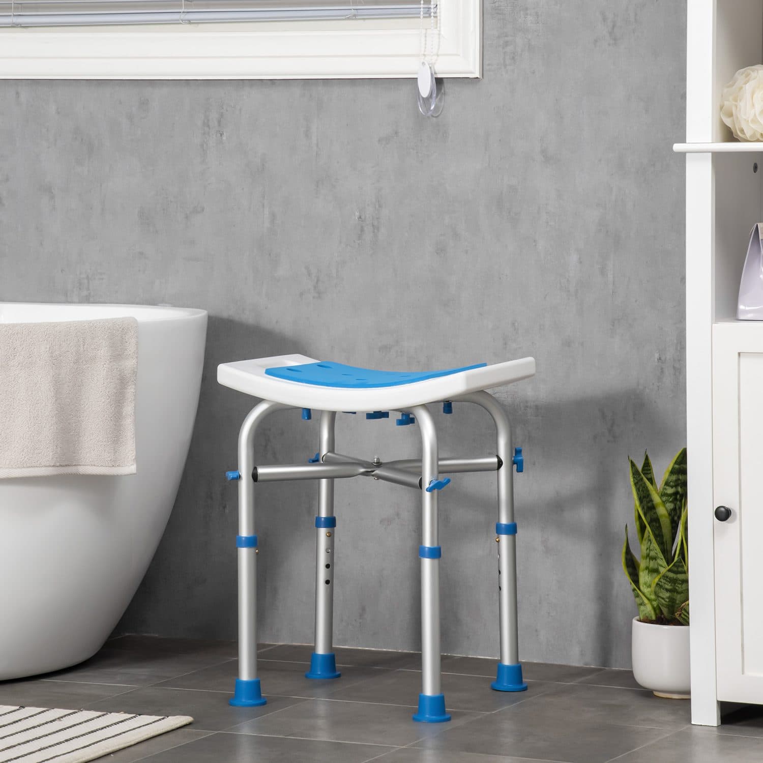 Adjustable Height Bath Stool with Cross-Brace Frame — Blue - image 3