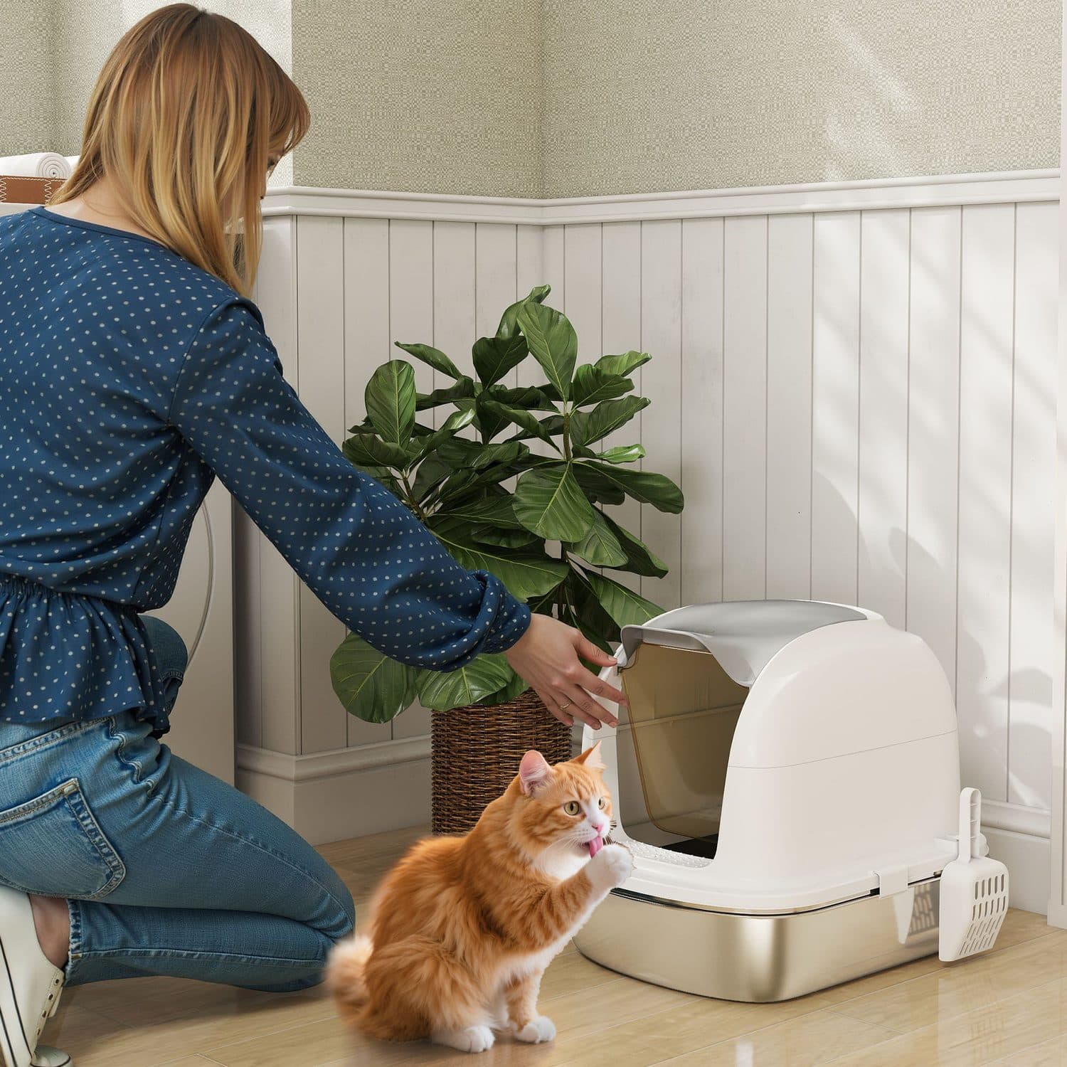 Enclosed Cat Litter Box With Stainless Steel Base Tray - image 3