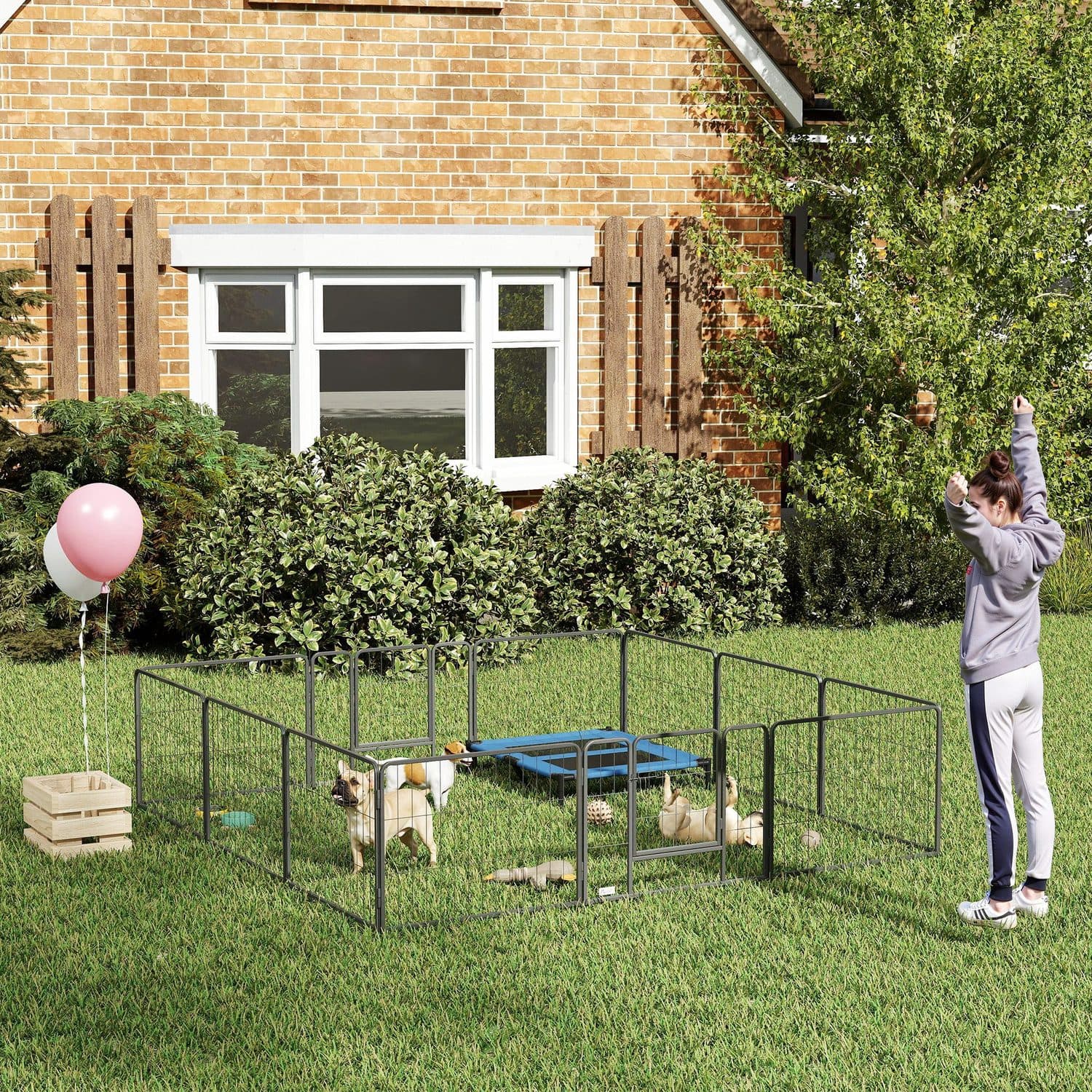 PawHut 12 Panel Heavy Duty Puppy Playpen, Silver - image 5