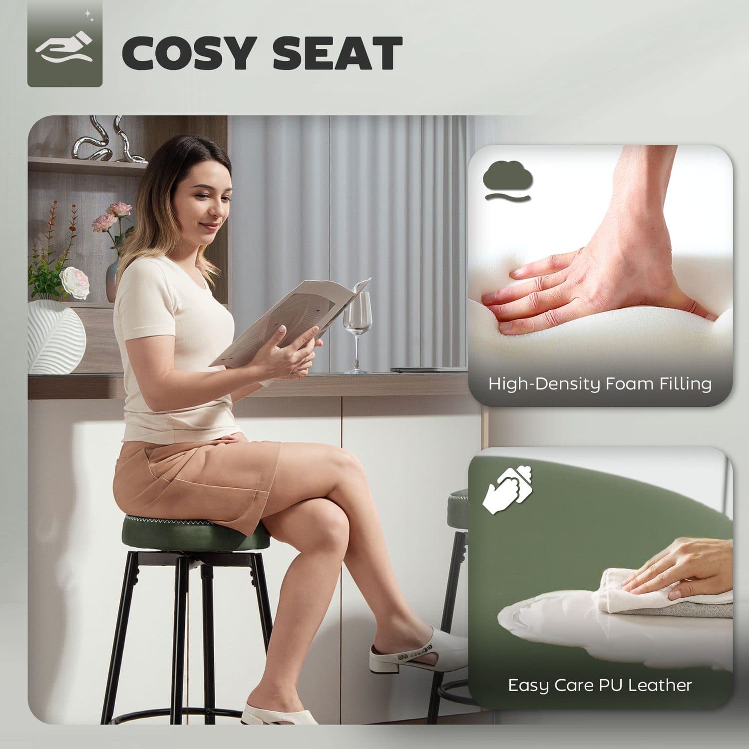 Sage Green Backless Bar Stools — Set of Two - image 2