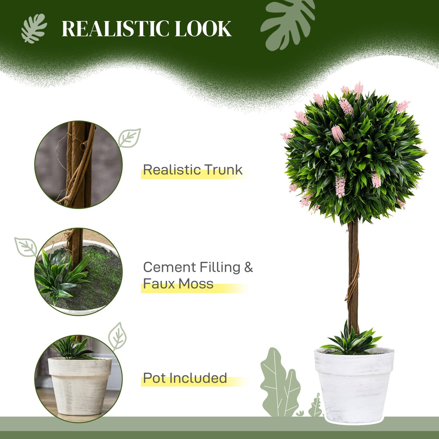 Set of 2 Pink Artificial Ball Tree Plants - image 5