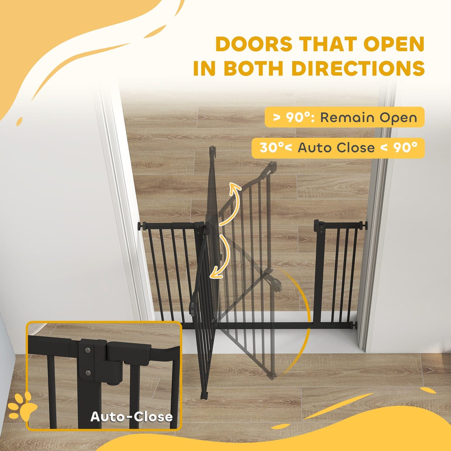 Black Metal Pet Safety Gate With Auto-Close Door, 74–87 cm Wide - image 1