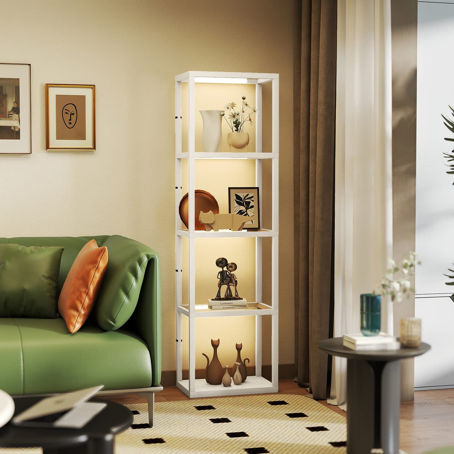 Bleached Oak 4-Shelf Floor Lamp with Dimmable Warm LED - image 1