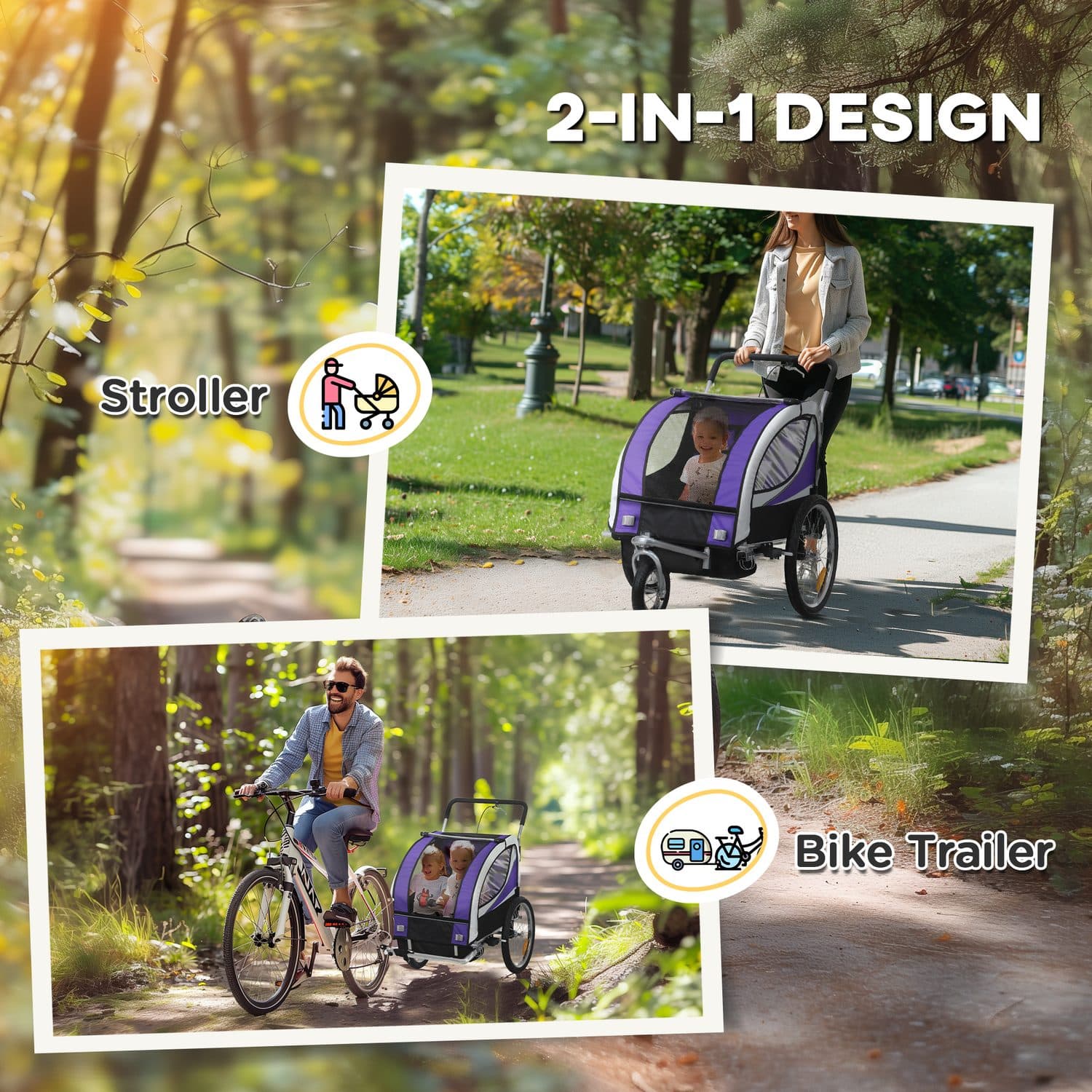Baby Bike Trailer with 5-Point Harness, Purple - image 4