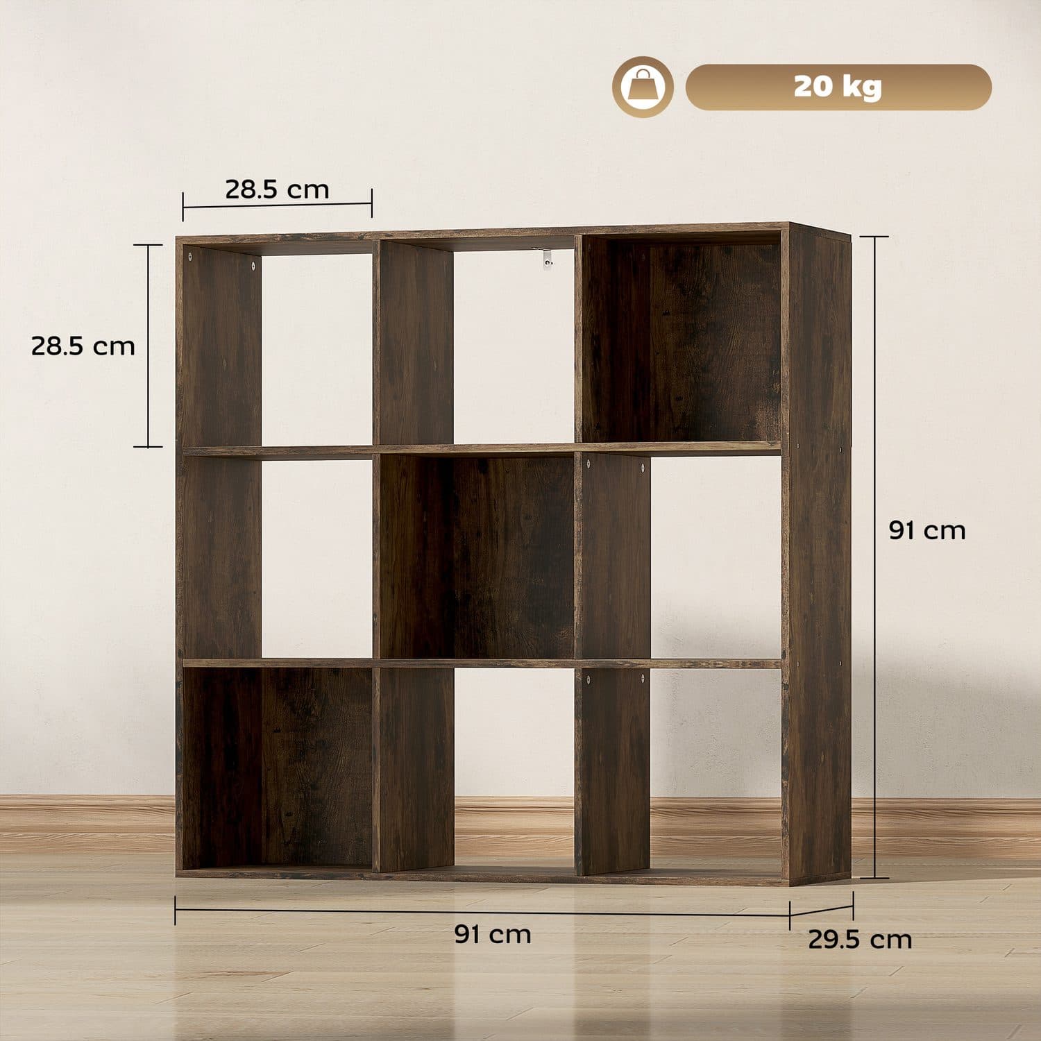 Rustic Brown Nine-Cube Storage Shelf for Effortless Organisation - image 5