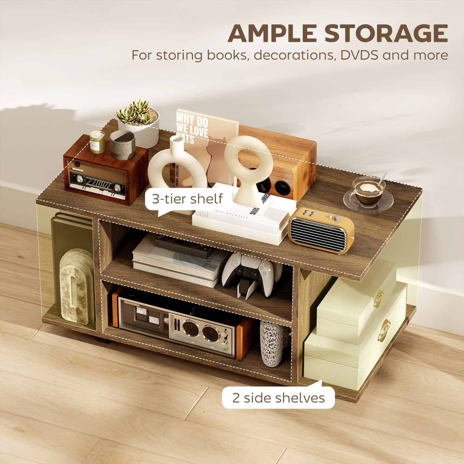 Walnut Mobile TV Stand with Open Shelves - image 3